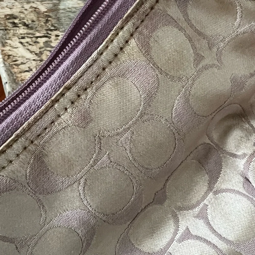 Coach Signature Satin Crossbody Purse Bag Lilac/Lilac Silver Half Moon Shaped - Picture 12 of 12